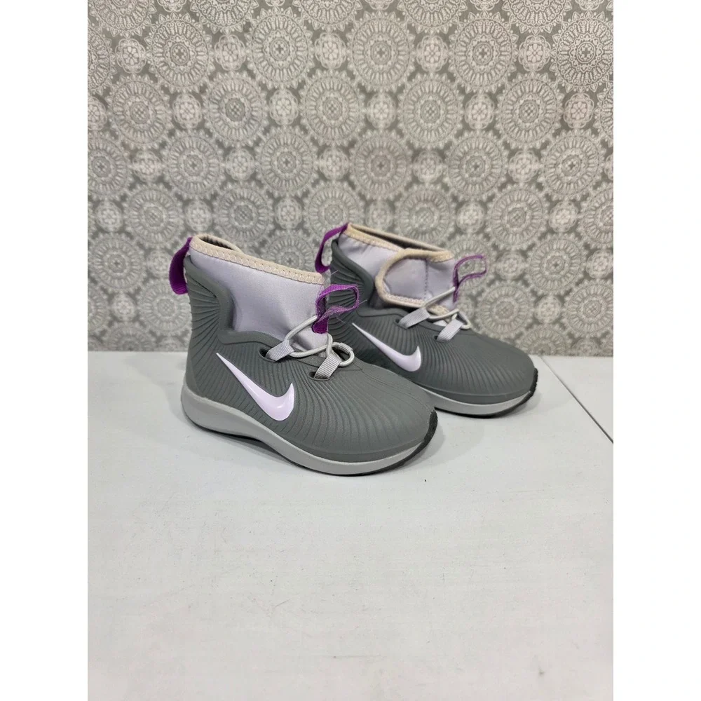Nike Toddler‎ 7C Boots Gray Purple Swoosh Logo Lace Up Hook&Loop Ankle Booties